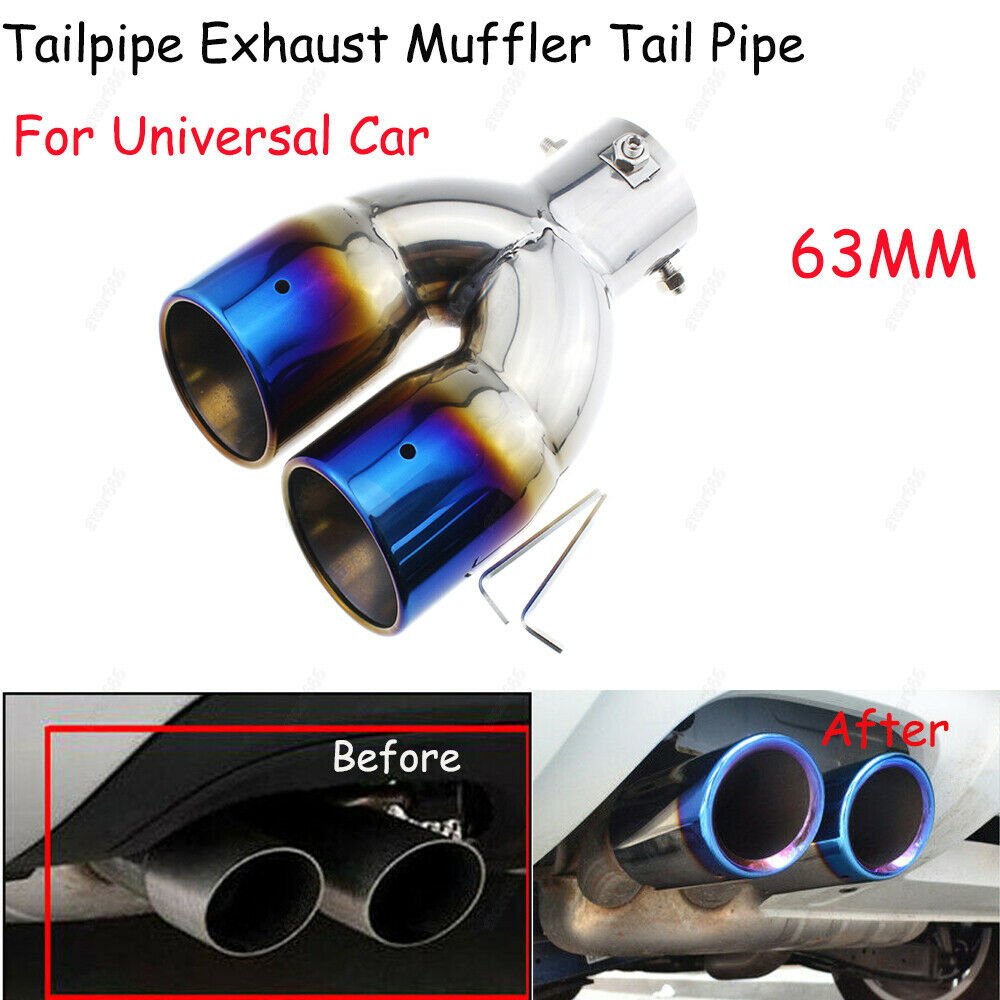 Universal Twin Exhaust Pipe Trim Tip Tail Muffler Stainless Steel Chrome 63mm