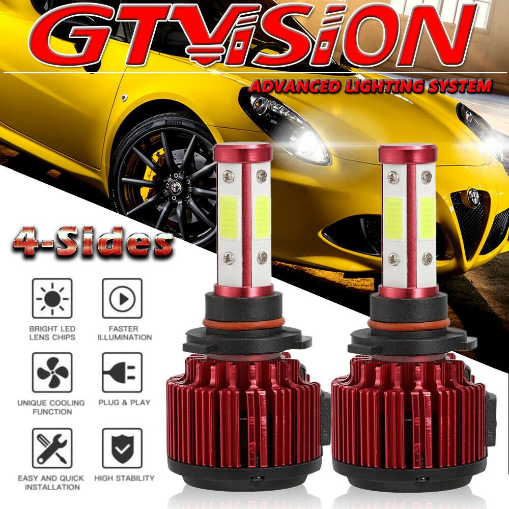 2x 4-Sides LED Headlight Kit 9005 HB3 1800W 270000LM High Beam White Bulbs 6000K