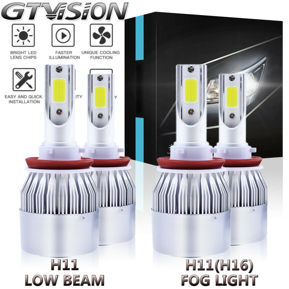 4x H11 H16 LED Headlight Kit Low Beam Fog Light Bulbs For 2007-2014 Toyota Camry