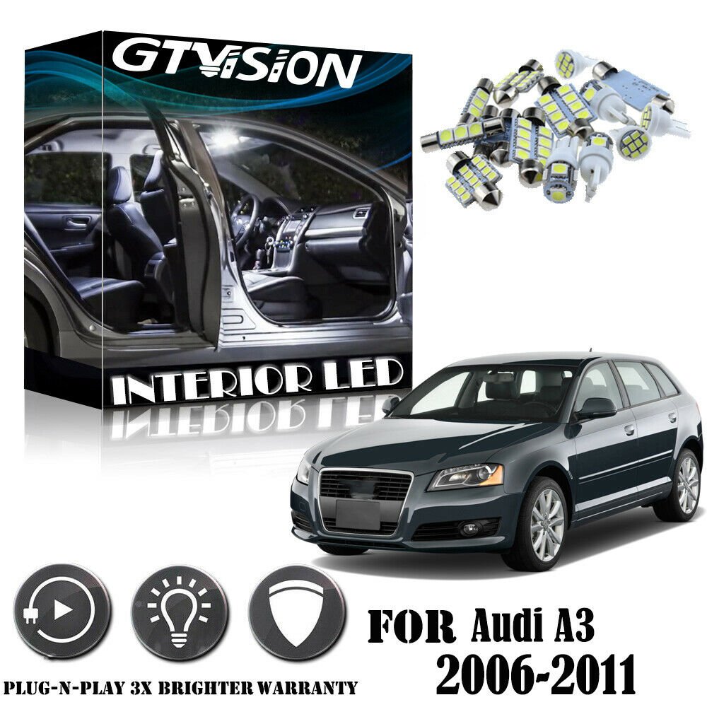 12Pcs Bright White LED Interior Lights Package Kit For Audi A3 S3 8P 2006-2011