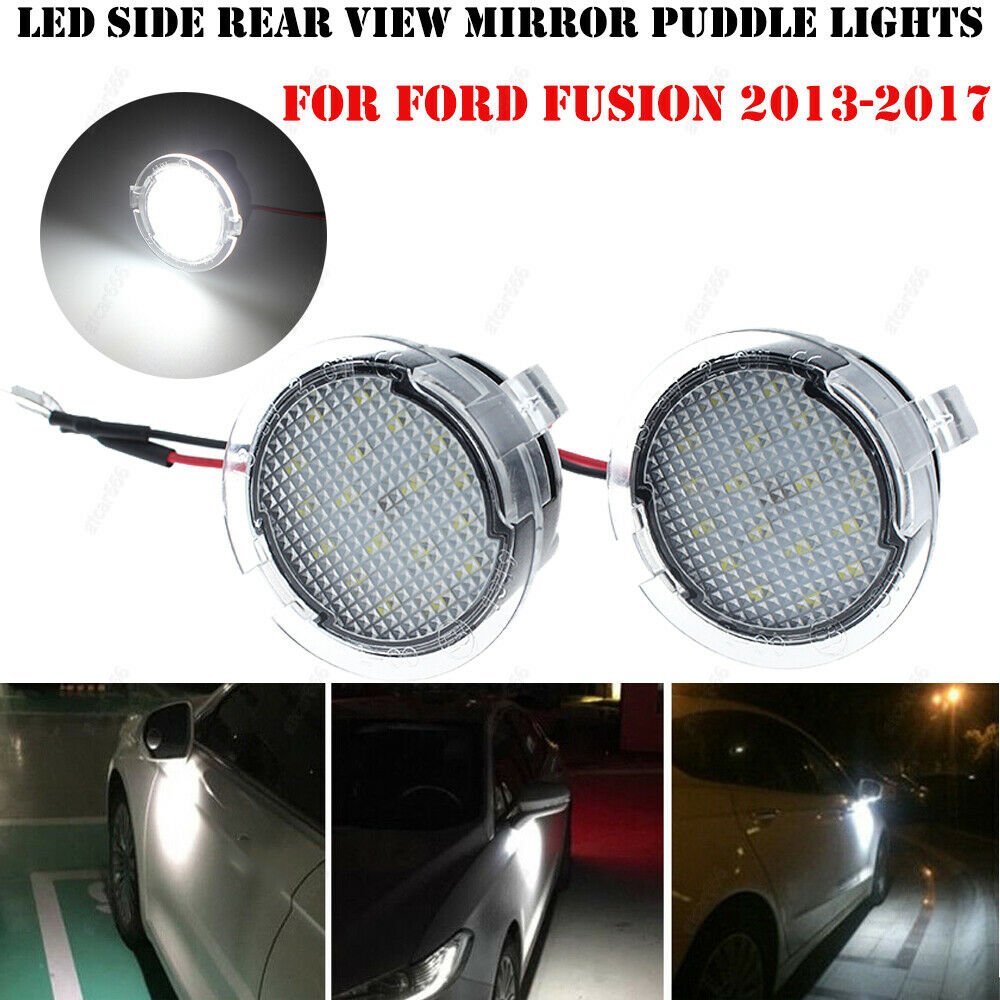 2x White LED Side Rear View Mirror Puddle Lights For Ford Fusion 2013-2017 Escap