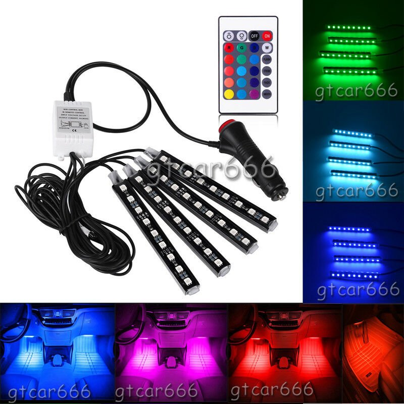 4Pcs 16 Color Glow Full Color LED Interior Car Kit Under Dash Footwell Lighting