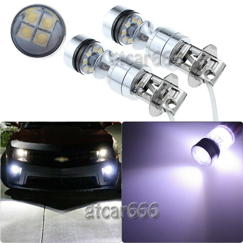 2x H3 100W High Power Xenon White LED Bulbs For Fog Light Daytime Running Light