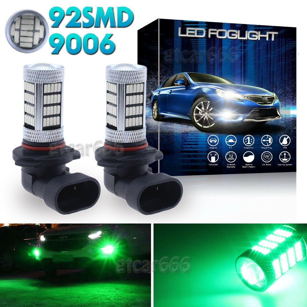 2pcs Green 92SMD HB4 9006 Led Bulbs High Power Fog Light Daytime Running Light