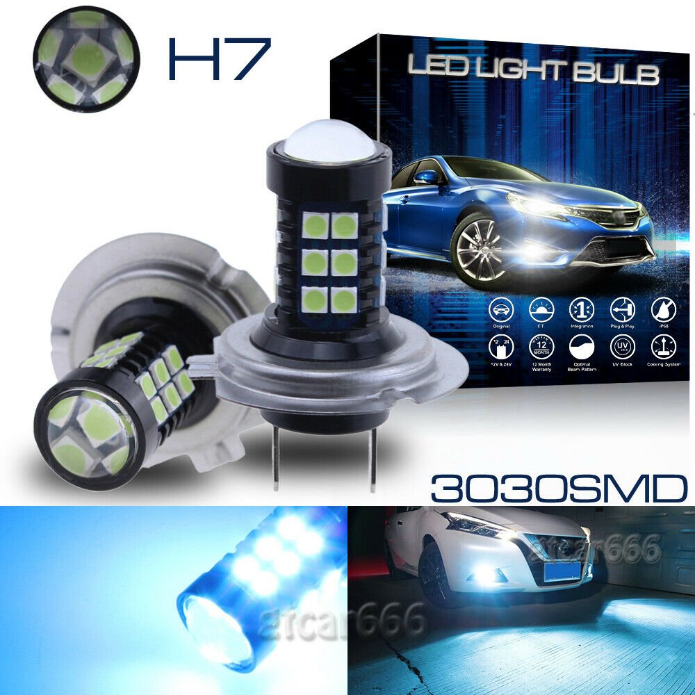 2X H7 30SMD Ice Blue High Power 3030 LED Fog Light Bulbs Car Driving Lamp DRL