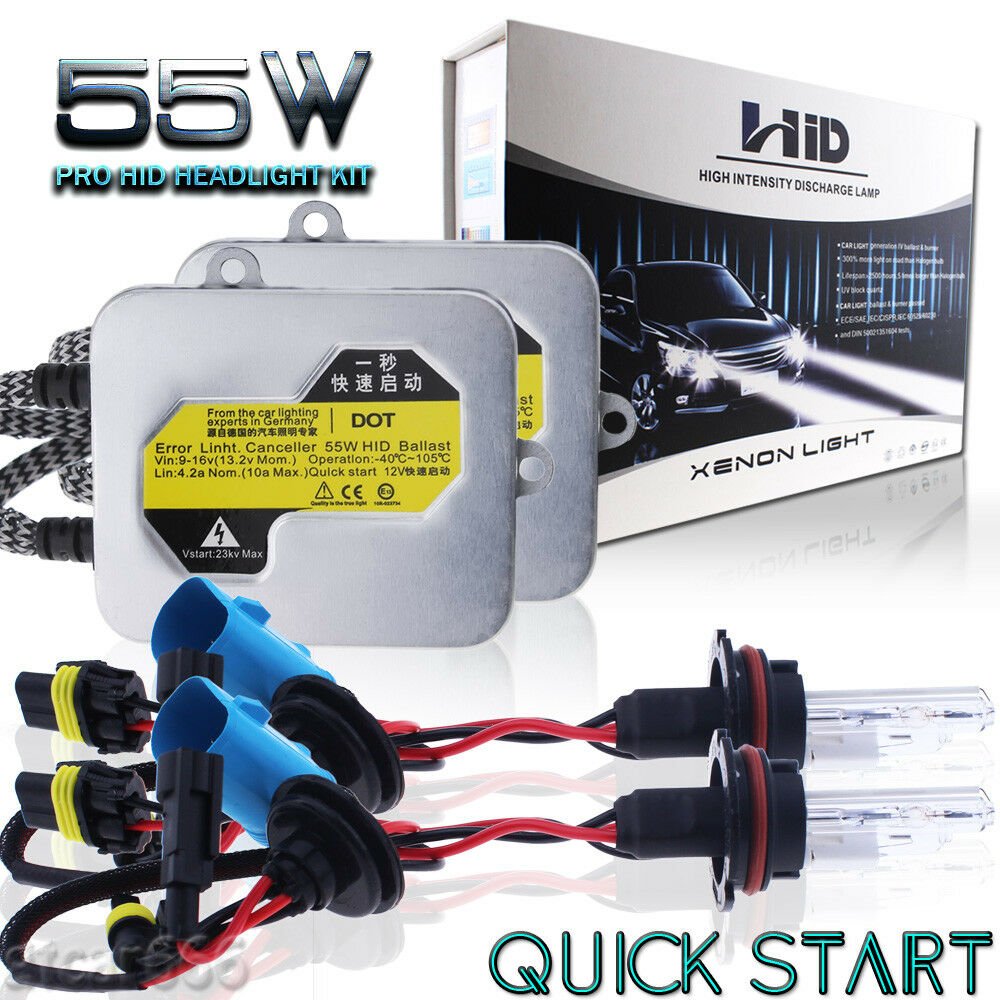55W QUICK START Slim HID Xenon Headlight Conversion Kit 9004 9007 H13 H4 H7 H11