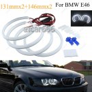 4X 131MM+146MM LED Cotton Light Angel Eye Halo Rings 6000K Lamp Kit For BMW E46