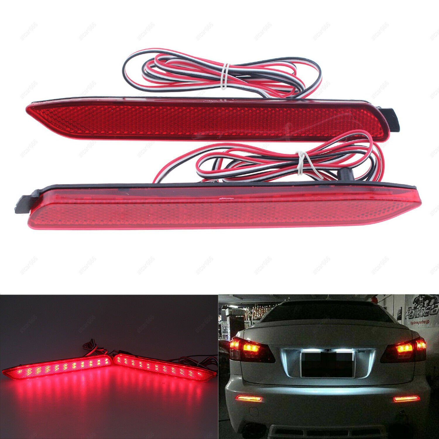2x Red Lens Rear Bumper Reflector LED Tail Stop Brake Light For Lexus IS-F 2008