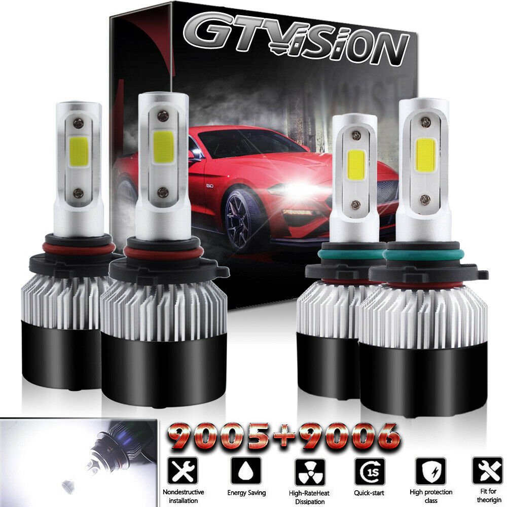4x 2640W Combo LED Headlight Kit High & Low Beam 9005 + 9006 6000K Xenon White