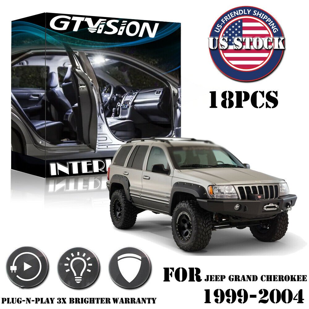 18x White LED Interior Lights Package Kit Fit 1999-2004 Jeep Grand Cherokee WJ