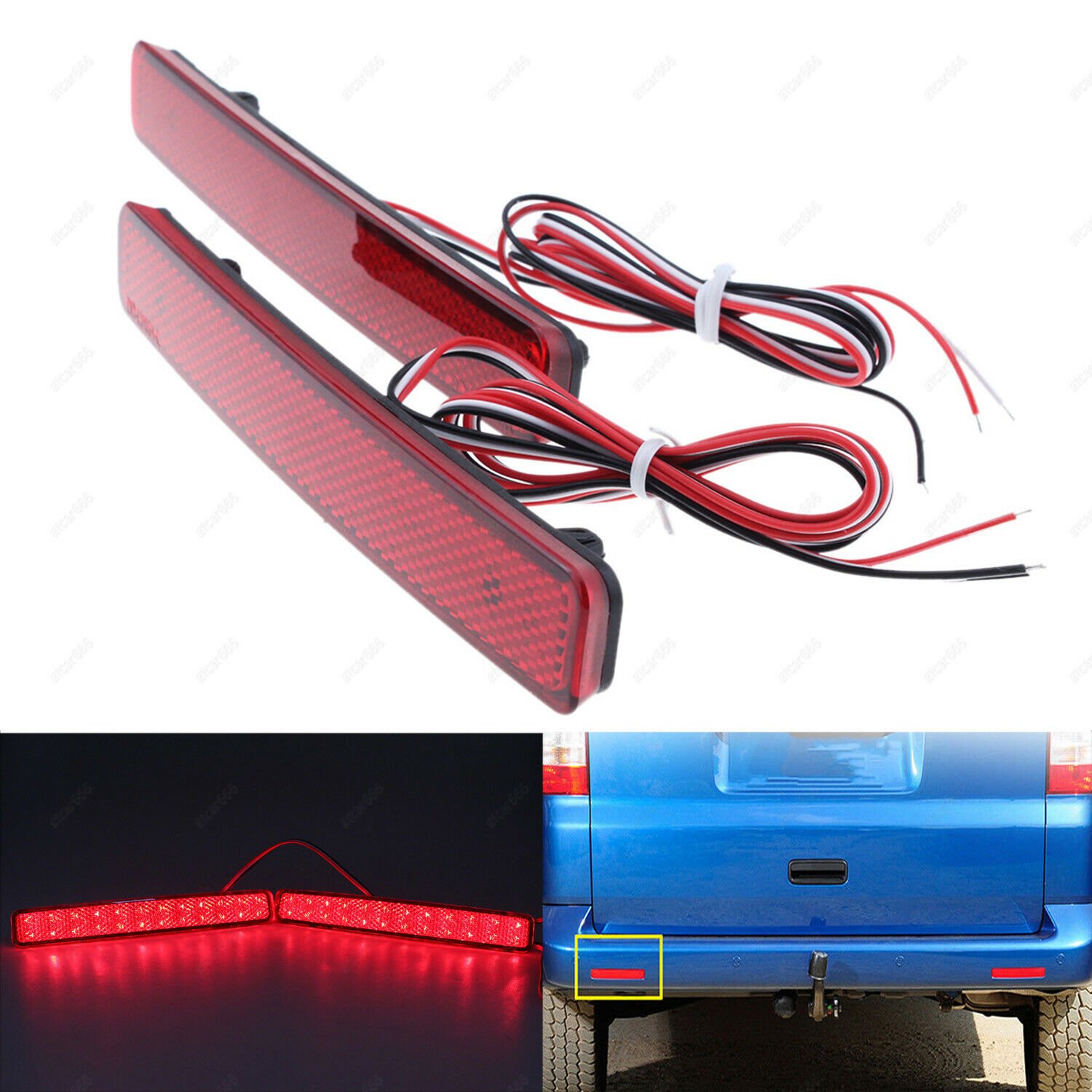 2Pcs Lens Rear Bumper Reflector Tail Stop Brake Light For VW Multivan 2003-2006