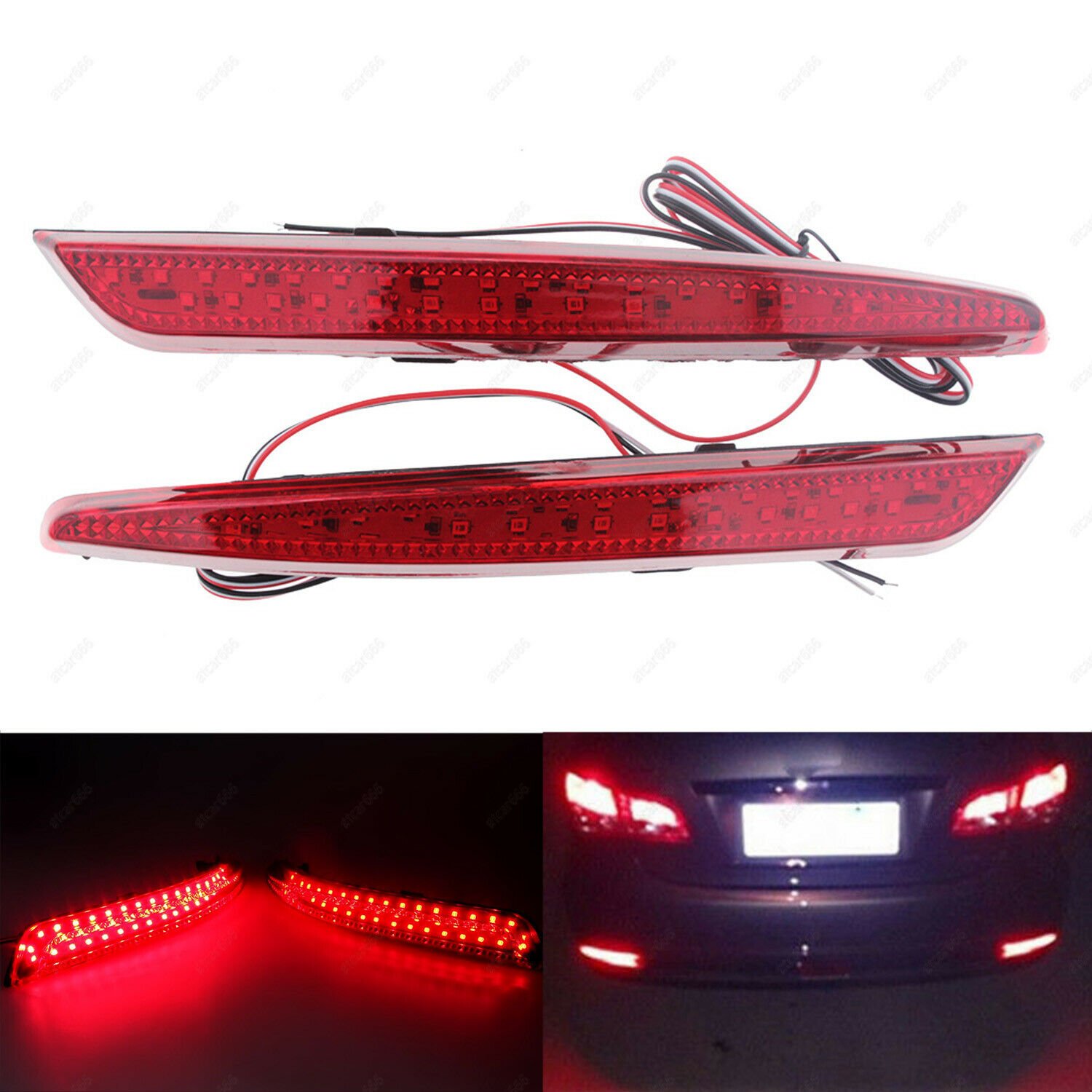 2x LED Lens Rear Bumper Reflector Brake Light For Nissan SylpGy/Almera 2013-2014