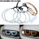 2x131mm + 2x105mm For BMW X3 Angel Eyes CCFL Halo Ring Light Bulb White & Amber