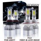 H13 9008 LED Headlight High Low Beam 5202 Fog Light Combo Kit 6000K Xenon White