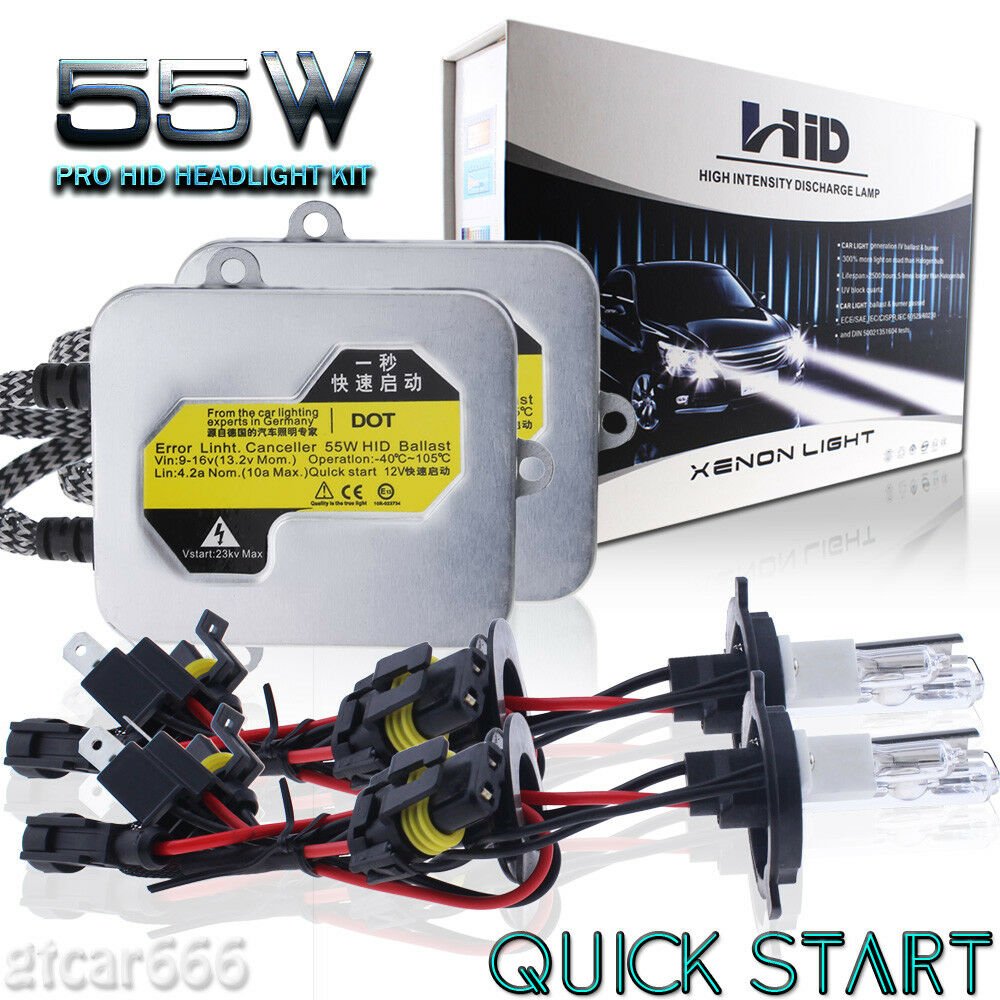 55W QUICK START Slim HID Xenon Headlight Conversion Kit H4 H13 H11 9007 5K 6K 8K
