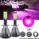 2pcs H1 Pink Purple COB LED Headlight Bulbs Kit Fog Driving Light w/ Flash Mode