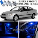 Blue LED Interior Lights Bulb Package Kit For Honda Civic Coupe Sedan 1996-2000