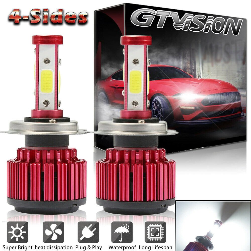 2X H4 9003 4-Side LED Headlight Bulbs Conversion Kit High Low Beam 27000LM 1800W