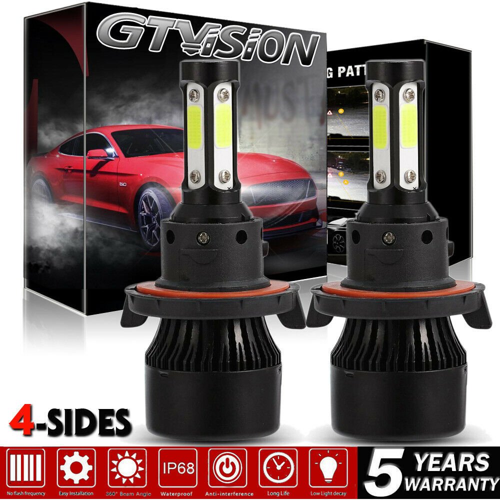 1900W LED Light Bulbs Kit High and Low Beam 4COB H13 9008 Headlight 6000K White