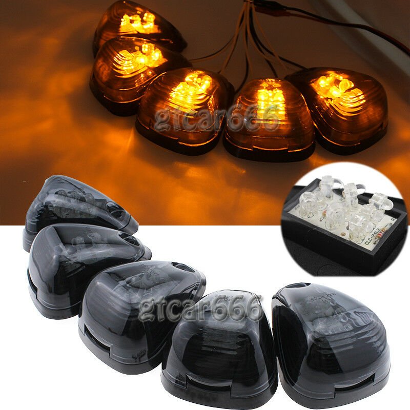 5x Smoke Lens Cab Roof Marker Light + Bright Amber LED For 1999-2016 Ford E/F150