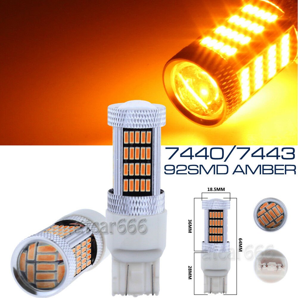 2pc 92SMD High Power 7443 LED Front Turn Signal Parking Light Bulb Amber Yellow