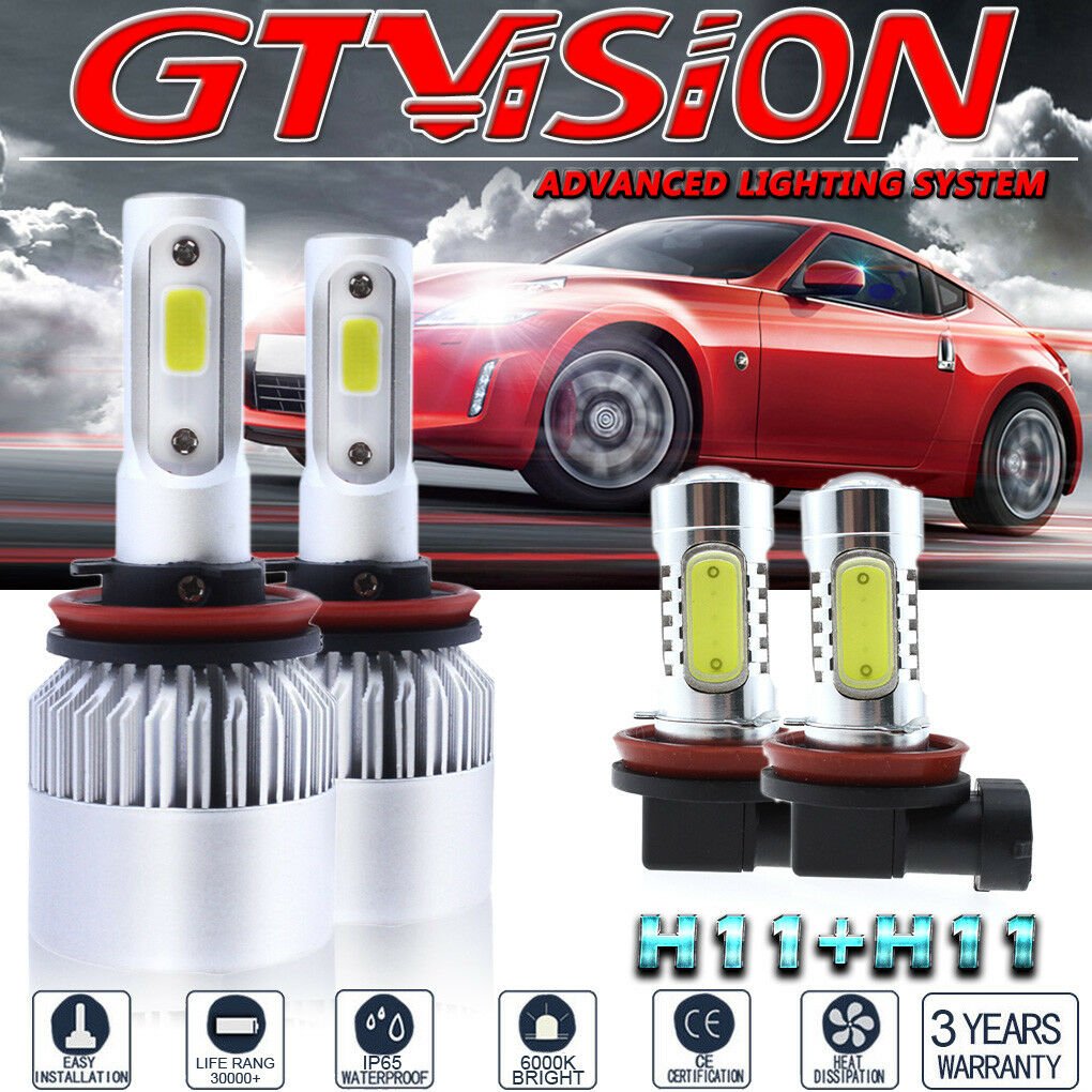 4Pcs LED Headlight Bulbs H11 + H11 Combo 2800W 420000LM High Low Beam Fog Lights