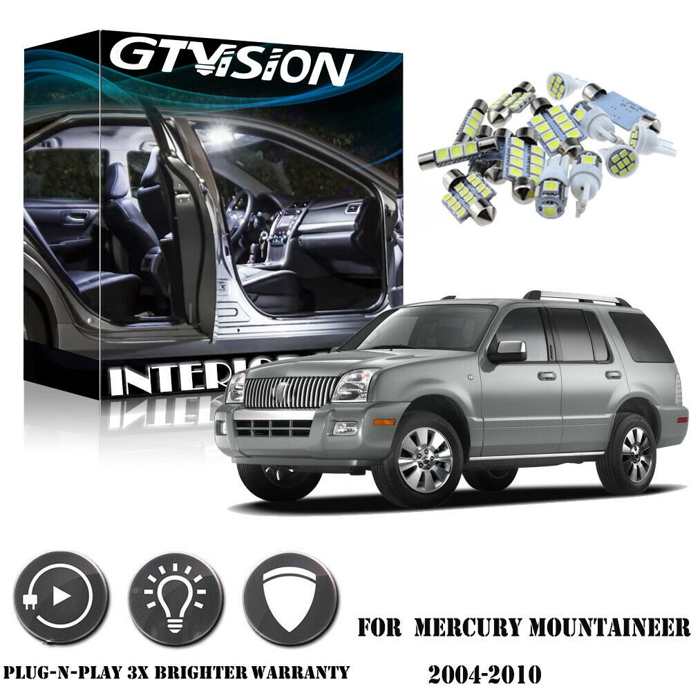 16x Bright White LED Lights Interior Package Kit For Mercury Mountaineer 2004-10