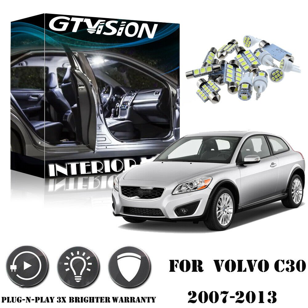15Pcs Super Bright White LED Lights Interior Package Kit For Volvo C30 2007-2013
