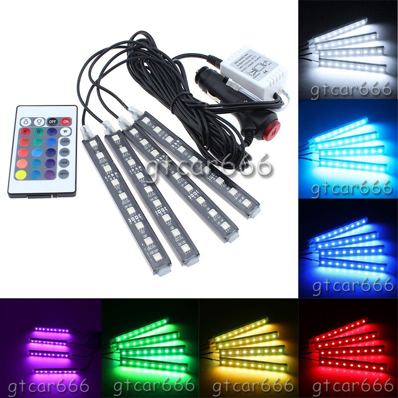 Universal Full Color LED Glow Lights Interior Under Dash Footwell Lighting Kit