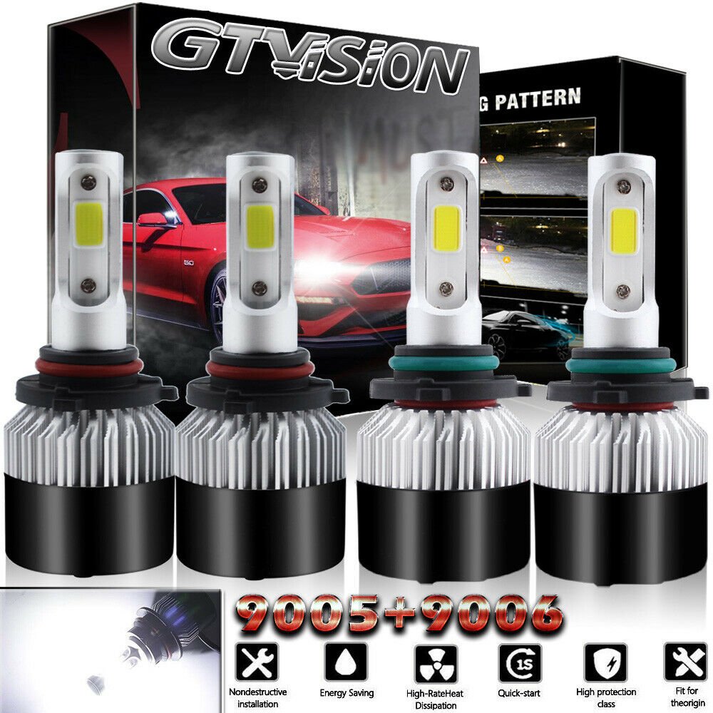 4x 9005+9006 LED Headlight Bulb Kit for Chevy Silverado 1500 2500 HD 2001-2006