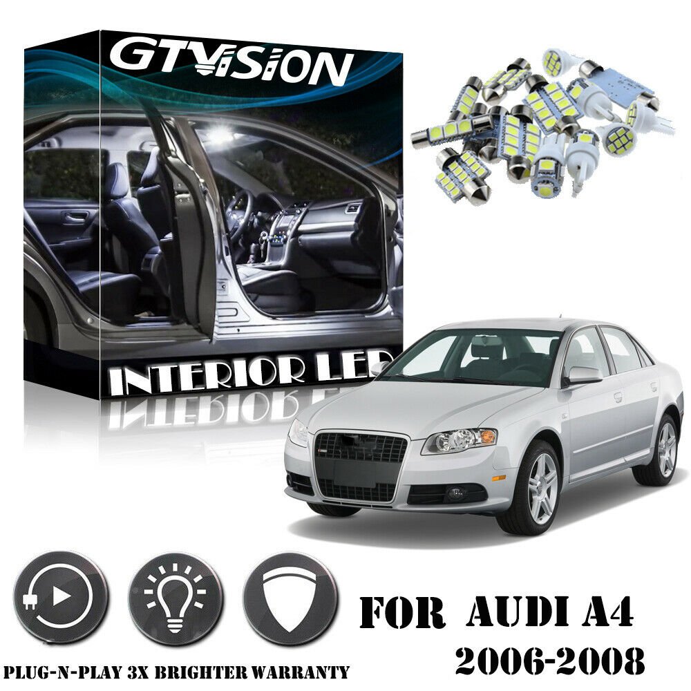 18x Bright White LED Interior Lights Package Kit For Audi A4 B7 SEDAN 2006-2008