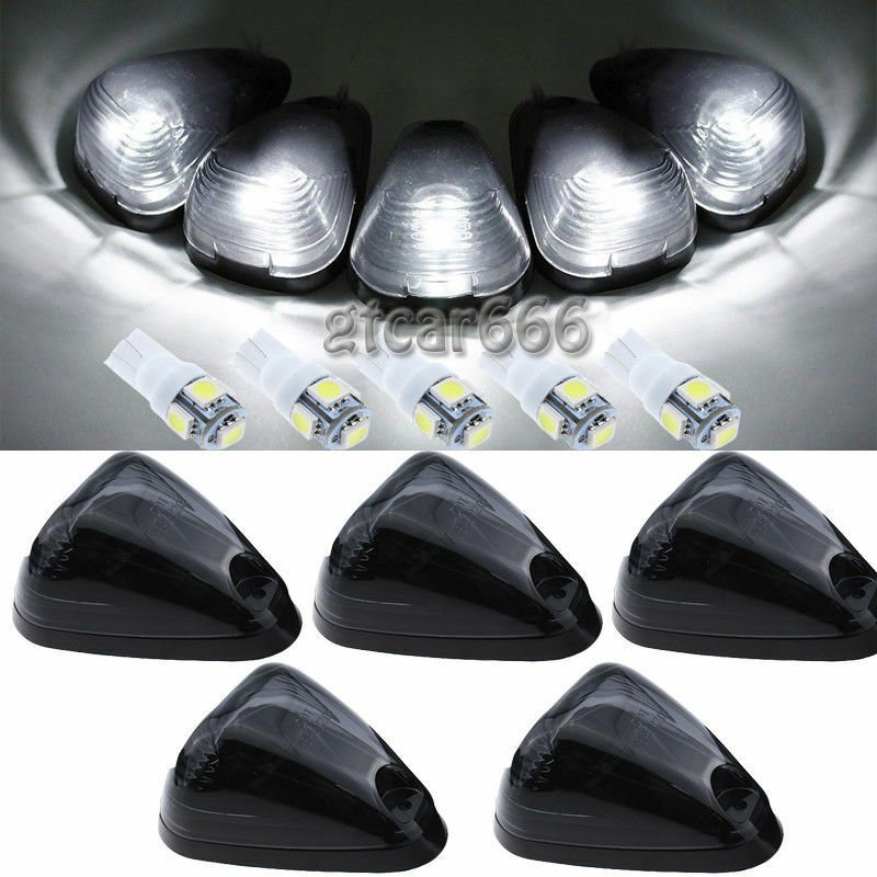 5Pcs Smoke Cab Roof Top Light Marker + White LED for 1999-2016 Ford E/F Pickups
