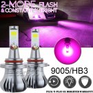 NEW 2x 9005 H10 9145 Pink Purple LED COB Bulbs Kit Fog Light DRL w/ Flash Mode