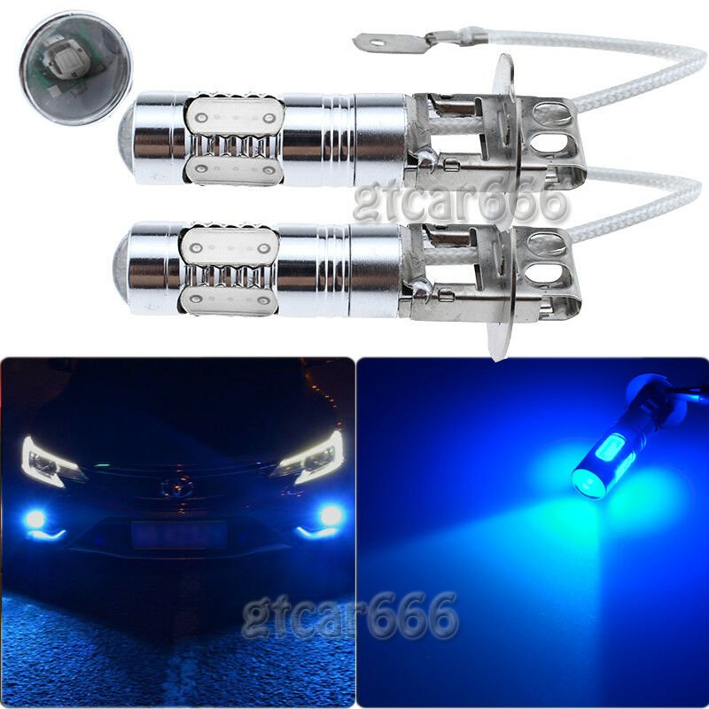 2X H3 PLASMA LED DRIVING FOG LIGHT DRL Bright Projector 10000K Deep Blue Bulb