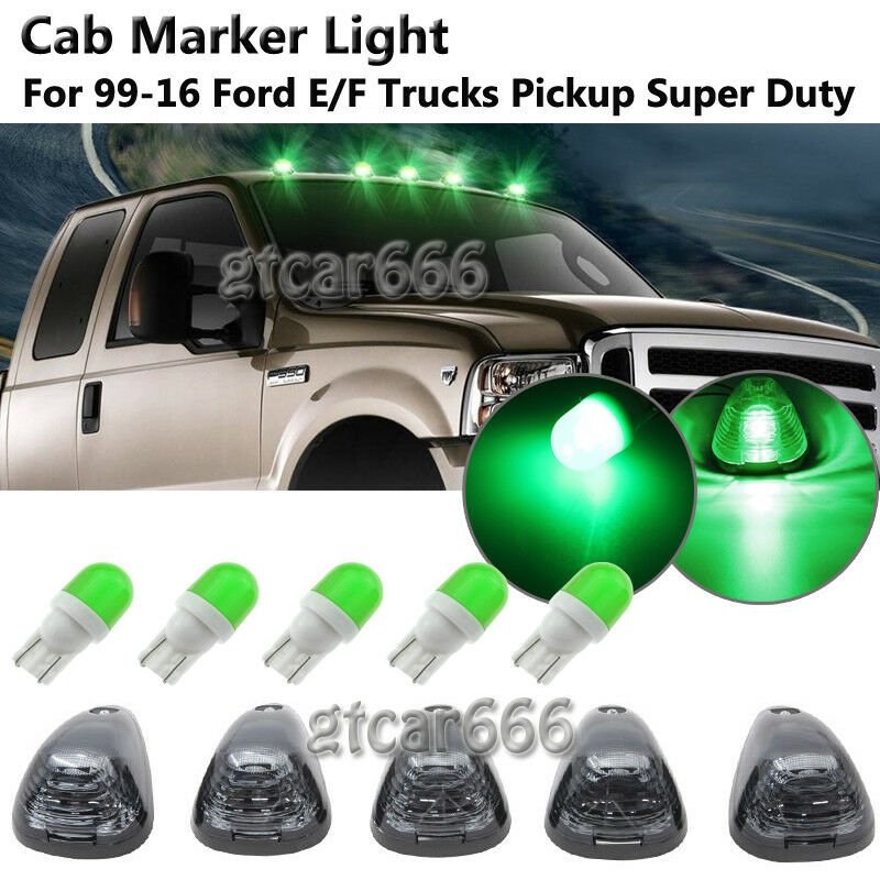 5x Green Ceramic LED Smoke Cab Marker Roof Light Kit for 1999-2016 Ford E/F-150