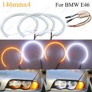 4Pcs 146mm LED SMD Angel Eyes Halo Rings Lights For BMW E36 E39 E46 Amber White
