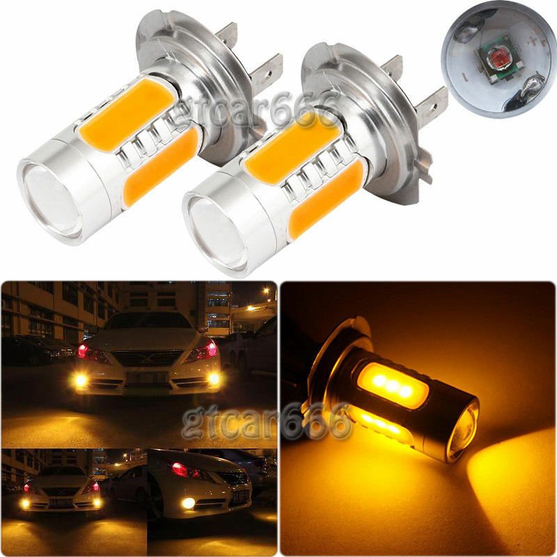 2x High Power Yellow Amber H7 CREE COB LED Projector Bulbs Car DRL Fog Lights