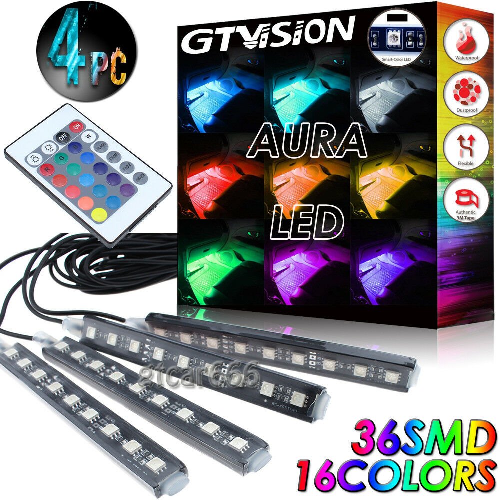 36LED Car Interior Atmosphere Neon Lights Strip Wireless Remote Control USB RGB