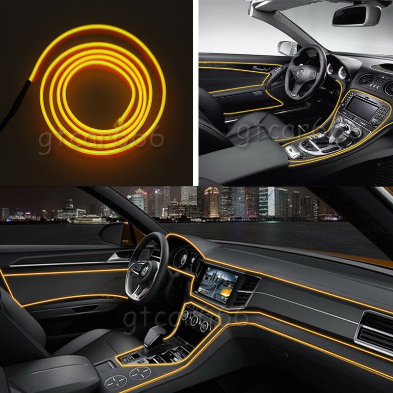 2M Yellow EL Wire Car Interior Unique Decor Fluorescent Strip Neon Cold light