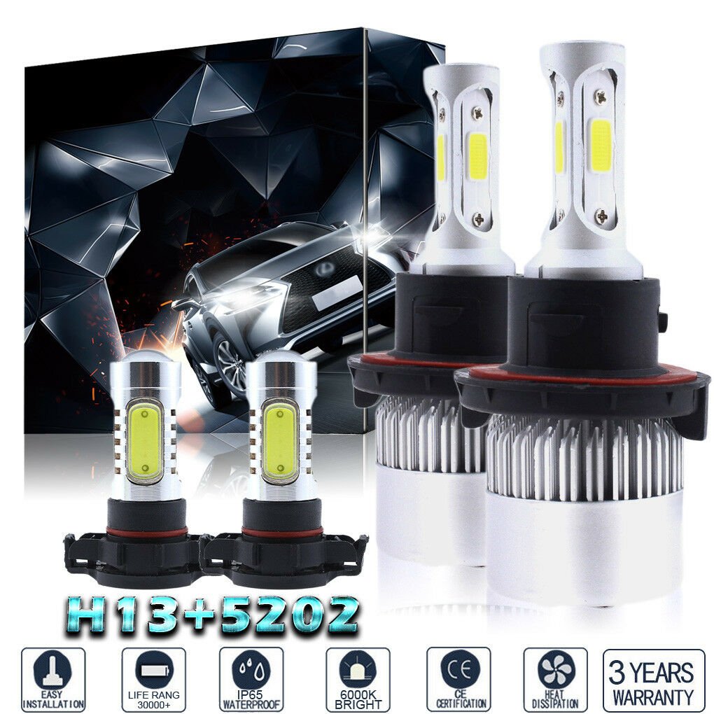 Combo H13 9008 1400W LED Headlight High Low Bulbs + 5202 Fog Light 6000K White