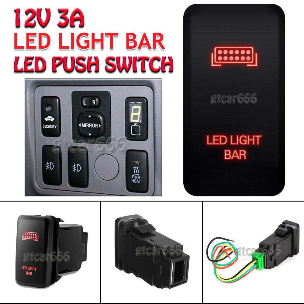 12V Red LED Push Switch For Toyota Fortuner Hilux Tacoma 2005-2011 LED LIGHT BAR