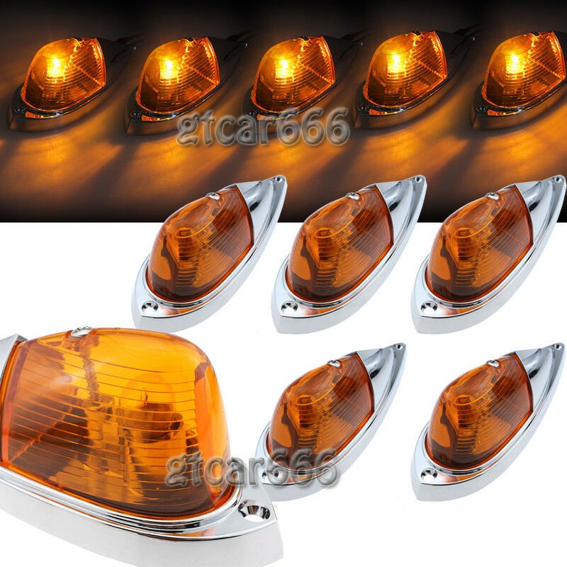 5xUniversal Teardrop Amber Cab Roof Marker Assembly Light For Truck Semi trailer