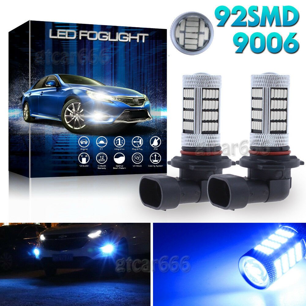 2PCS Blue 9006 HB4 92SMD LED Fog Light Lamp Projector Lens Bulbs For Car Truck