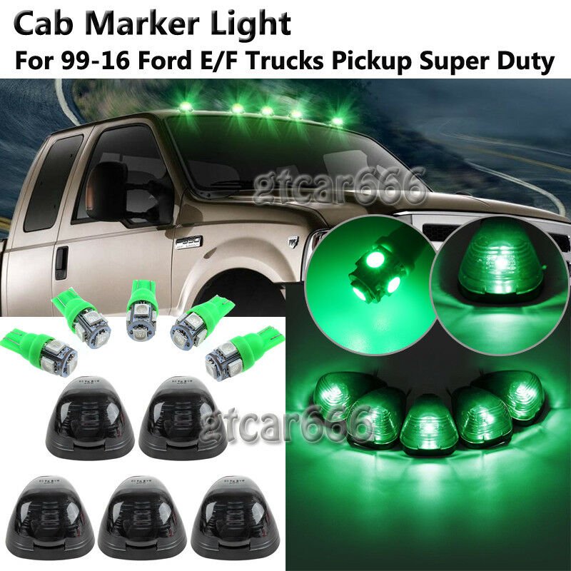 5 Green LED Cab Marker Light Roof Running Light For 99-16 Ford F-250 F-350 Truck