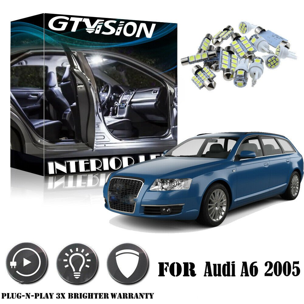 14x Super Bright Xenon White LED Interior Lights Package Kit For Audi A6 C6 2005