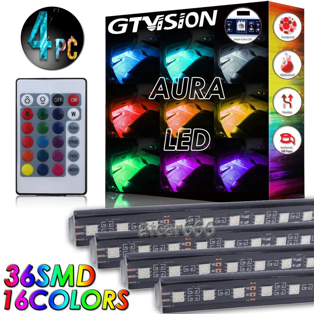 36LED Remote Control RGB Interior Floor Atmosphere Strip Light Lamp USB Port 12V