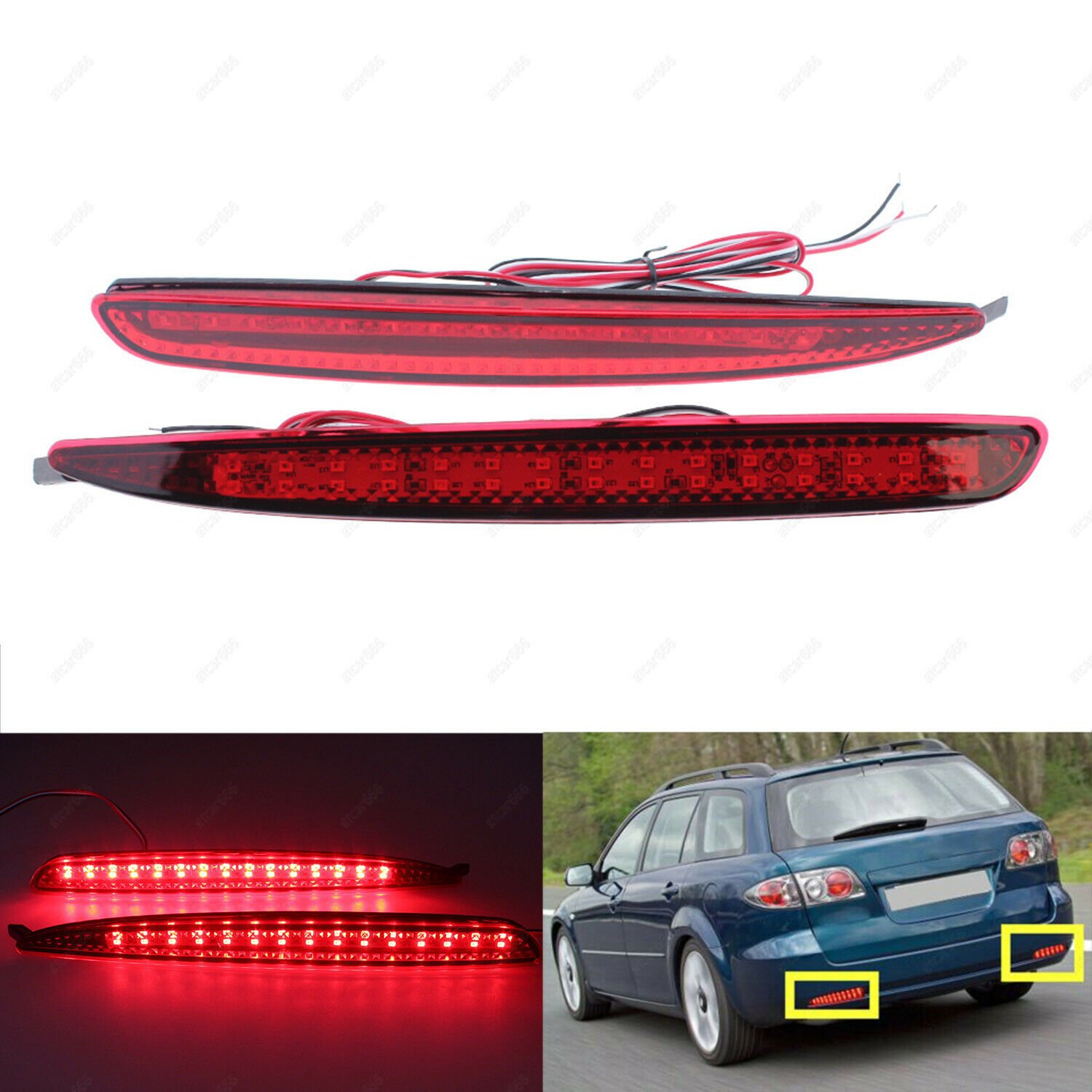 2x Red Len Rear Bumper Reflector LED Tail Stop Brake Light For Mazda 6 2003-2008