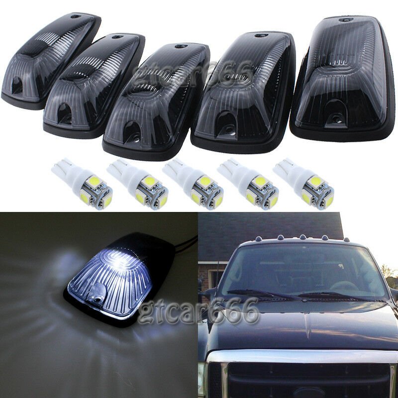 5 Cab Marker Light Smoke Cover Set &5050 White LED for GMC Chevy 1500-3500 88-02