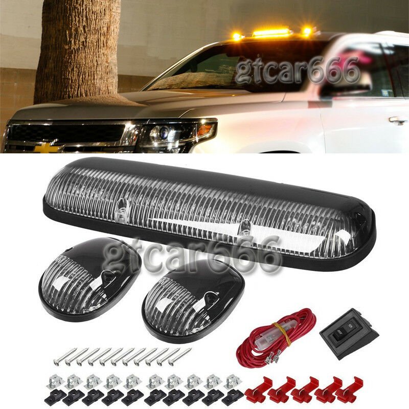 3PC Clear Lens Cab Roof Top Marker Amber 30 LED Light For 02-07 Chevy GMC Sierra