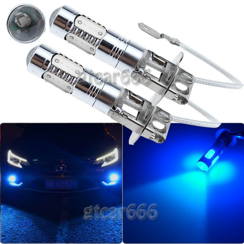 2x H3 11W Cree LED Blue Projector Light Bulb For Fog Light Daytime Running Light